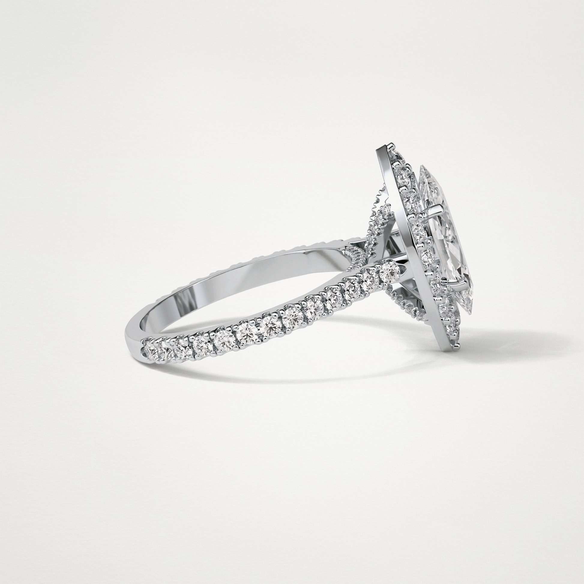Marquise Halo & Pave Engagement Ring – 1.58 CT Lab-Created Brilliance in 10K/14K/18K Gold