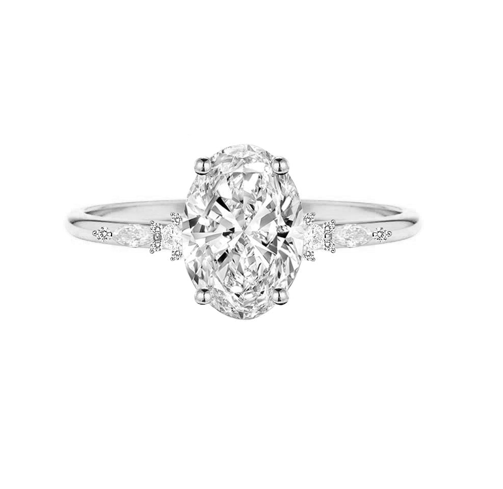 Marquise Shaped Three Stone Lab Grown Diamond Engagement Ring