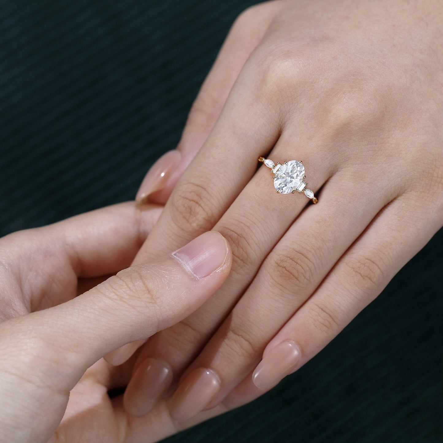 2.5 CT Oval Shaped Nature Inspired Moissanite Engagement Ring