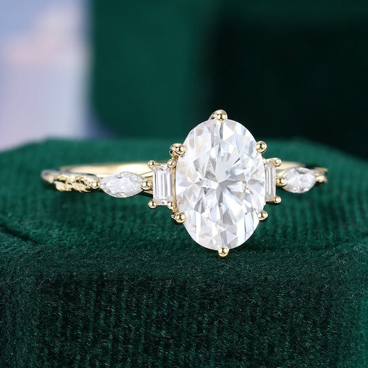 2.5 CT Oval Shaped Nature Inspired Moissanite Engagement Ring