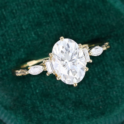 2.5 CT Oval Shaped Nature Inspired Moissanite Engagement Ring