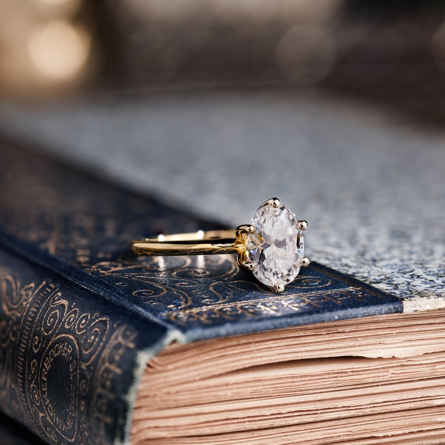 Marquise Shaped Three Stone Lab Grown Diamond Engagement Ring