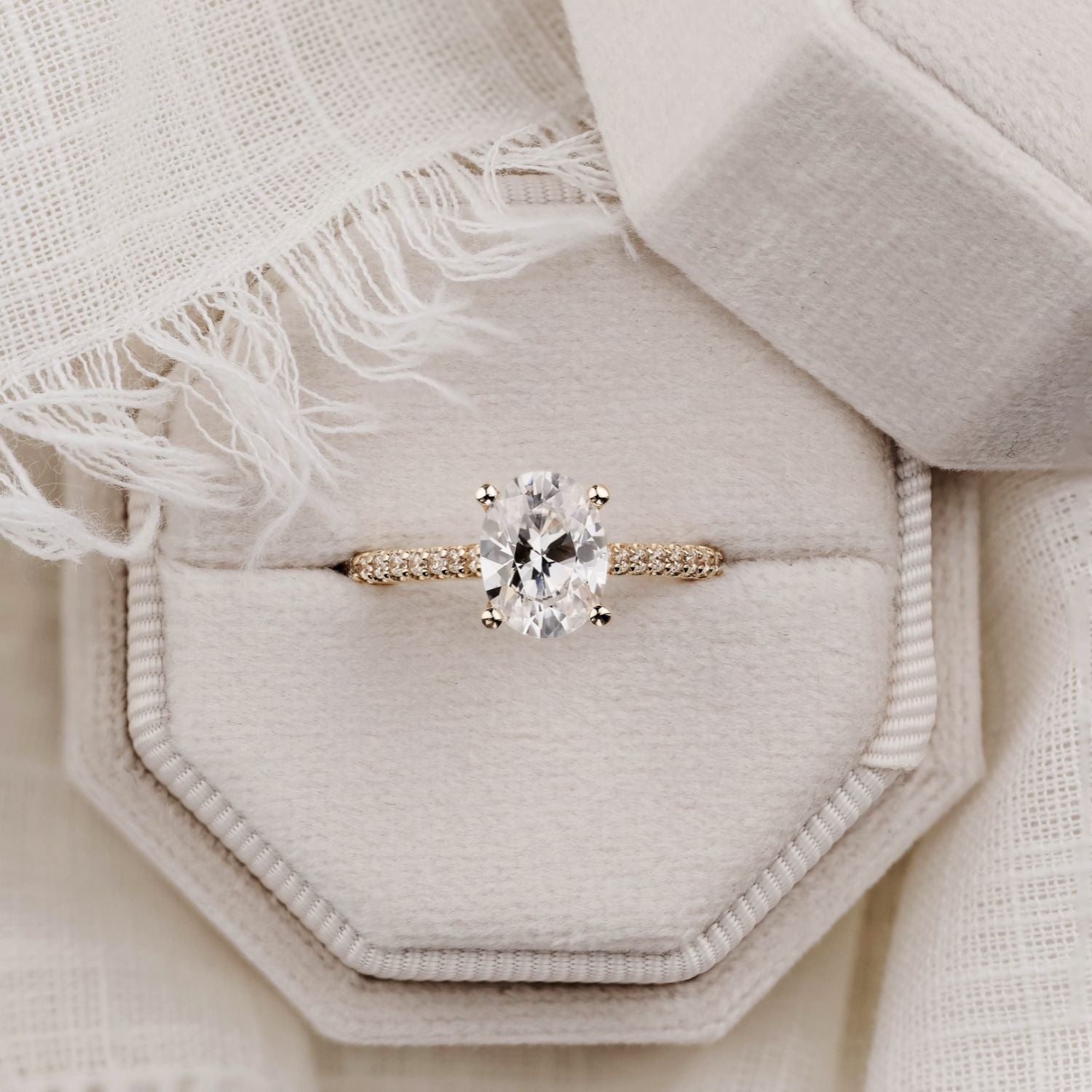 Marquise Shaped Three Stone Lab Grown Diamond Engagement Ring