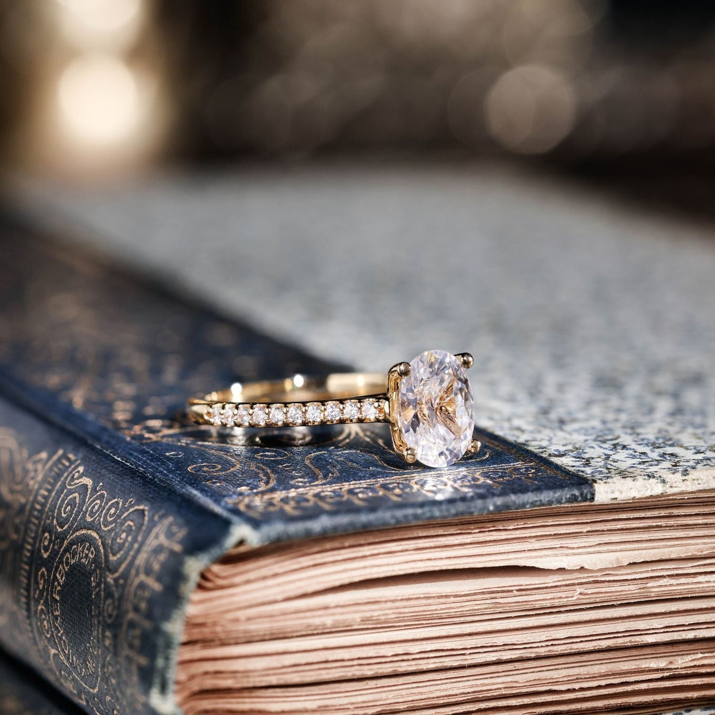 Marquise Shaped Three Stone Lab Grown Diamond Engagement Ring