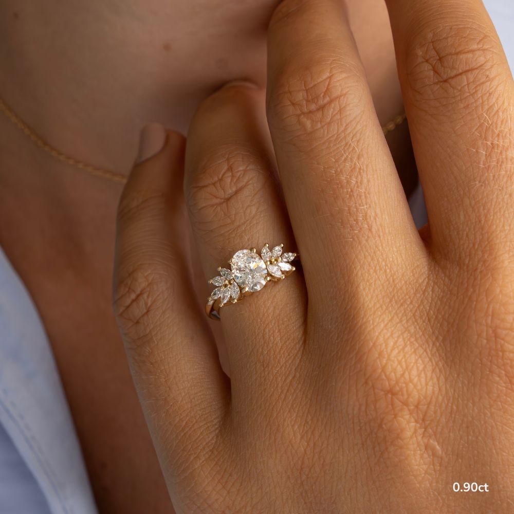 Marquise Shaped Three Stone Lab Grown Diamond Engagement Ring