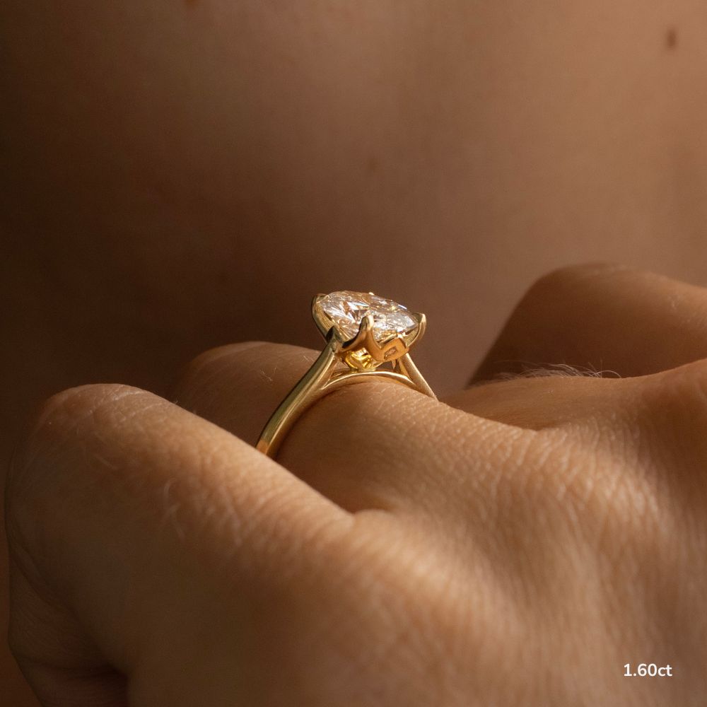 Marquise Shaped Three Stone Lab Grown Diamond Engagement Ring