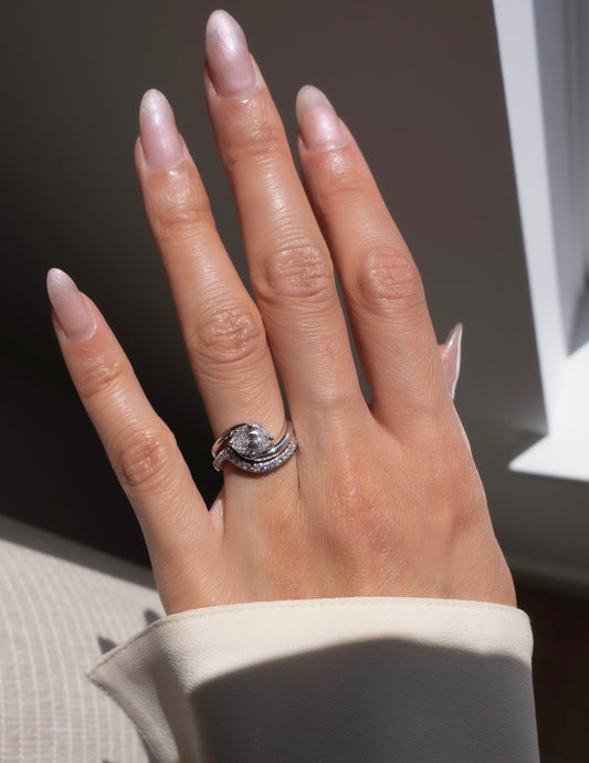 1.5 CT East West Oval Moissanite Engagement Ring with Minimal Pave Stacking Band