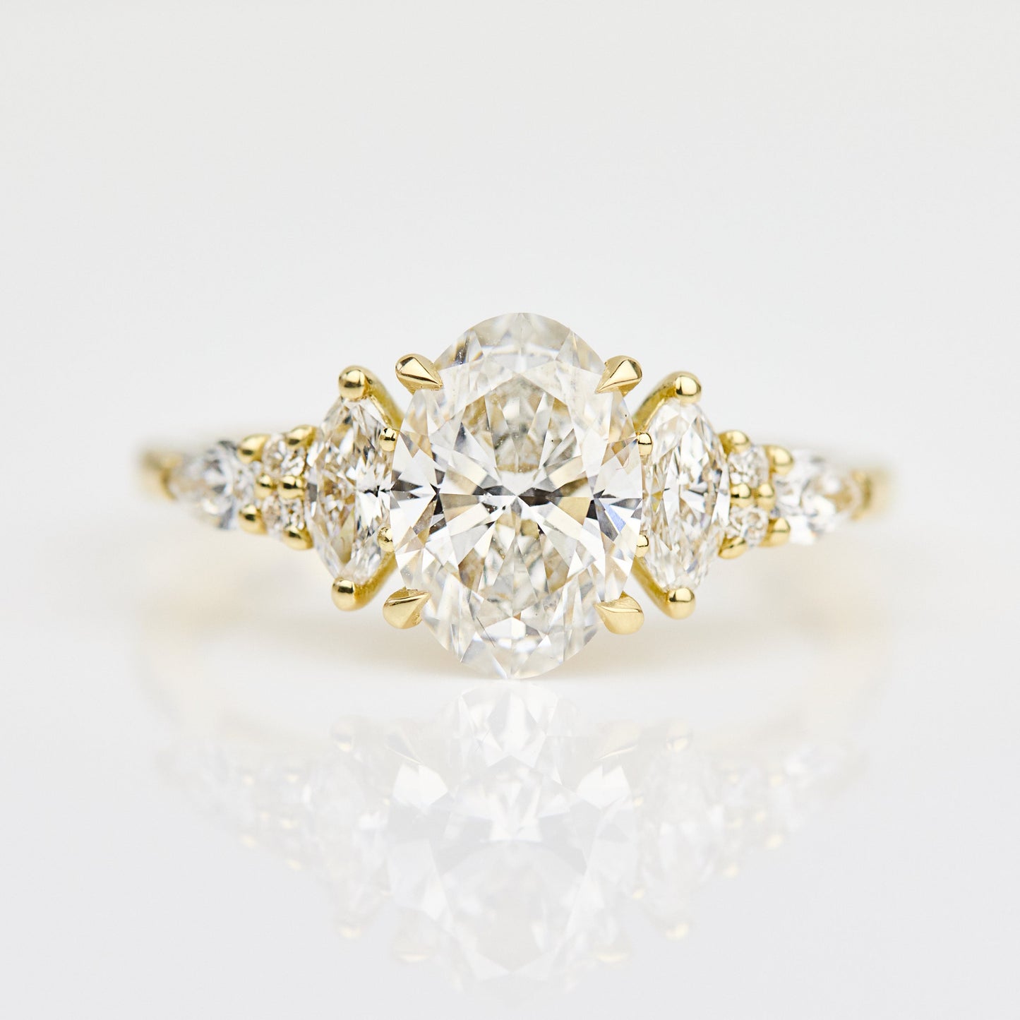 Marquise Shaped Three Stone Lab Grown Diamond Engagement Ring