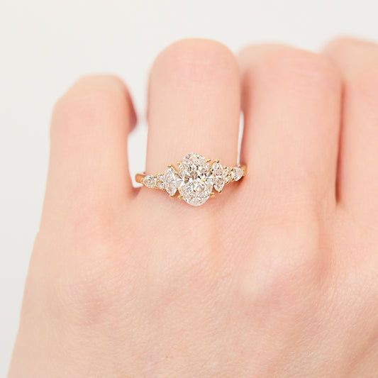 Marquise Shaped Three Stone Lab Grown Diamond Engagement Ring