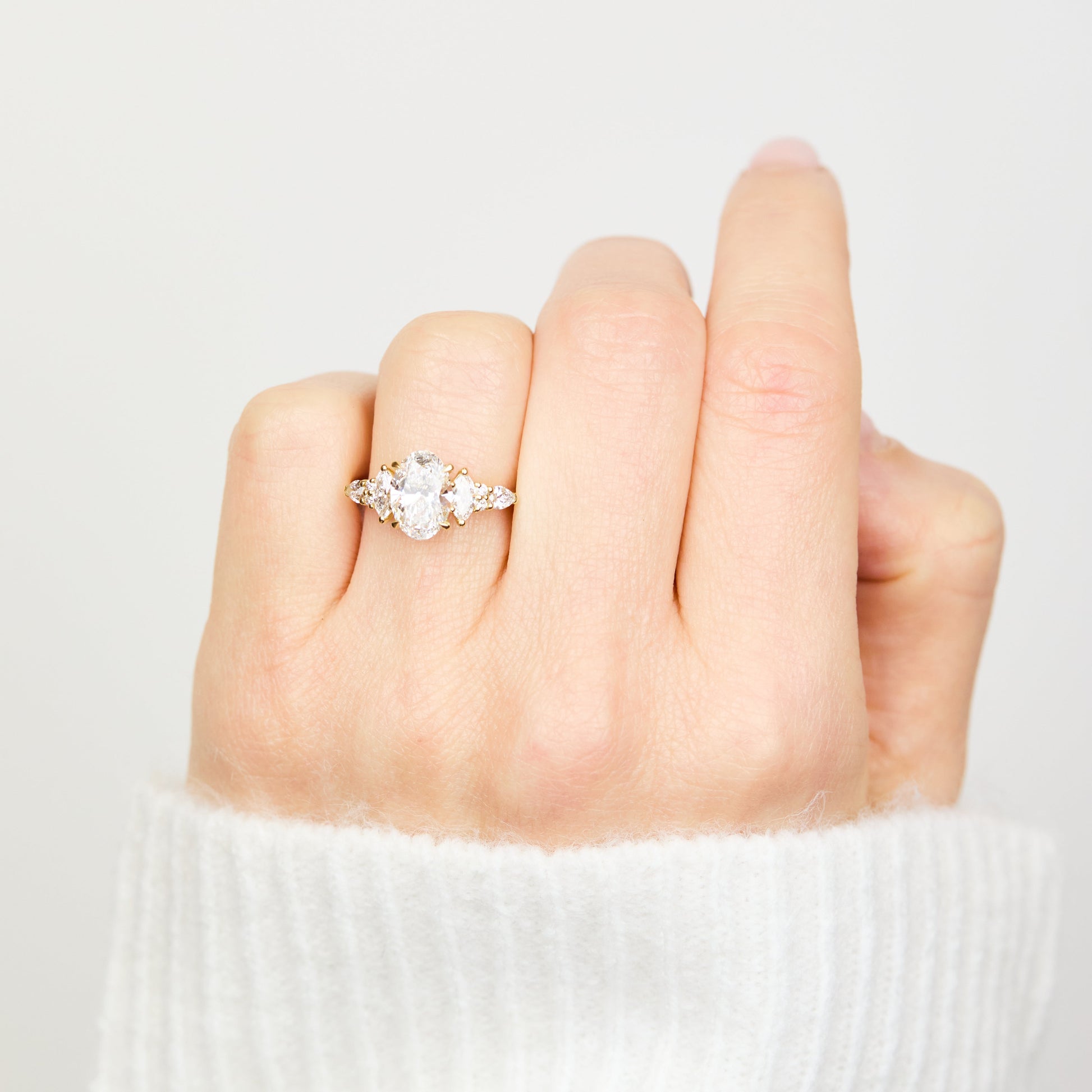 Marquise Shaped Three Stone Lab Grown Diamond Engagement Ring