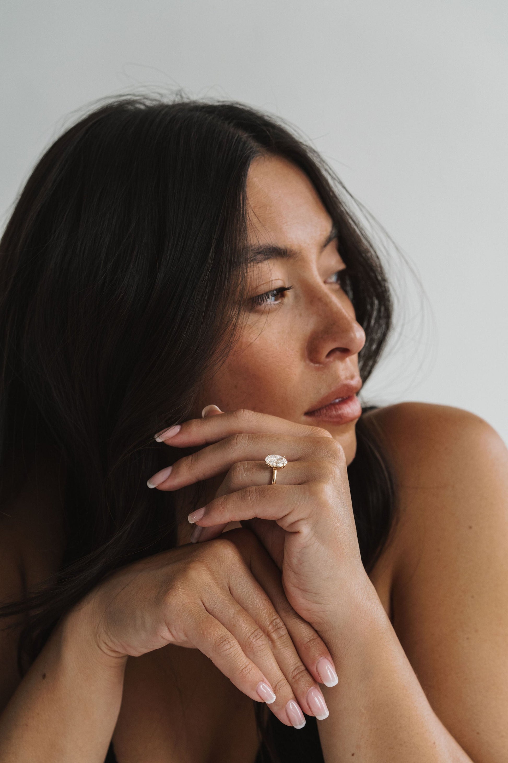 Marquise Shaped Three Stone Lab Grown Diamond Engagement Ring