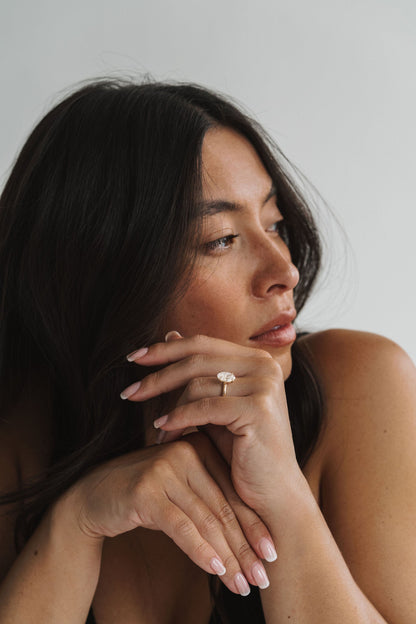 Marquise Shaped Three Stone Lab Grown Diamond Engagement Ring