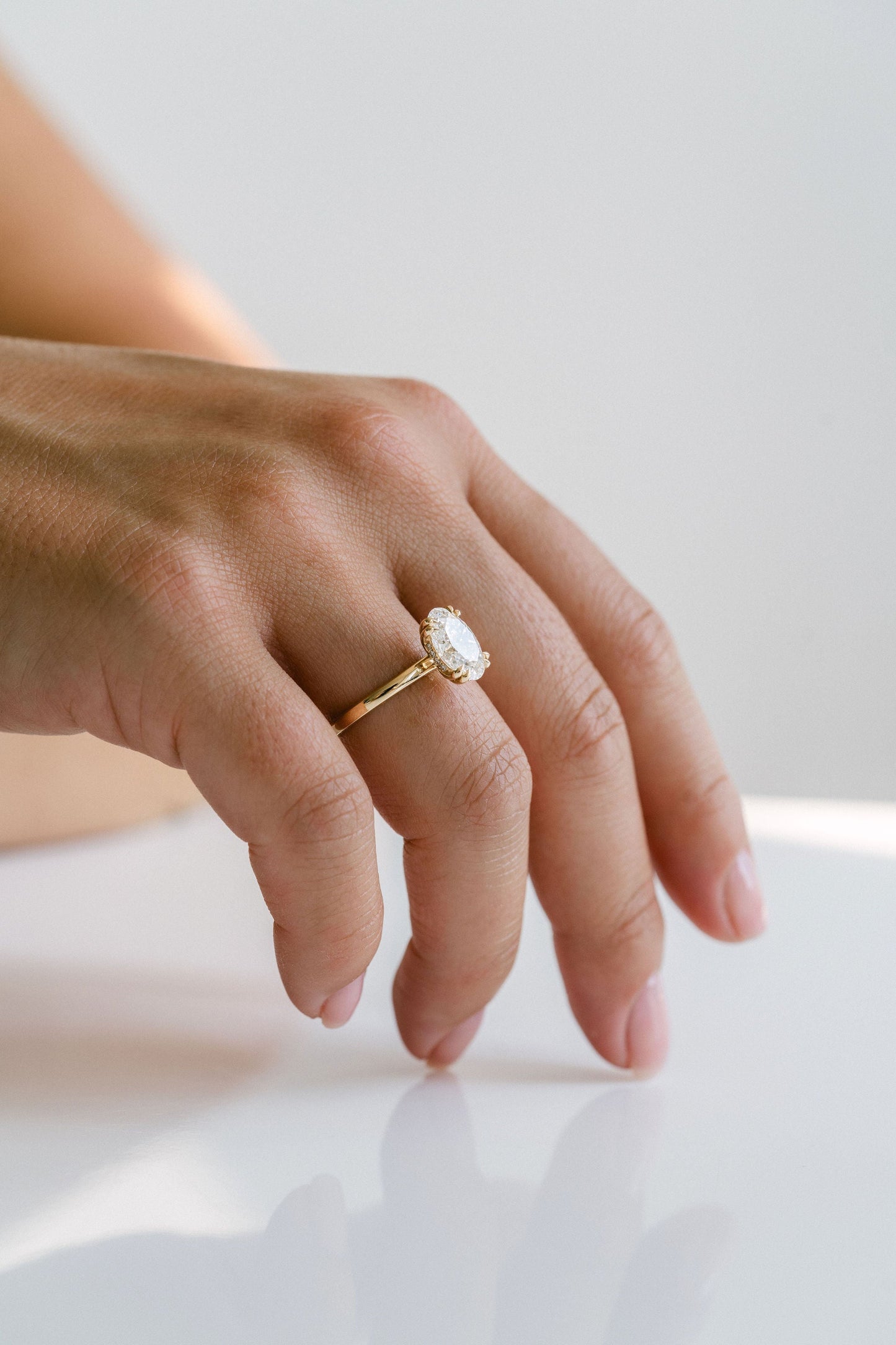 Marquise Shaped Three Stone Lab Grown Diamond Engagement Ring