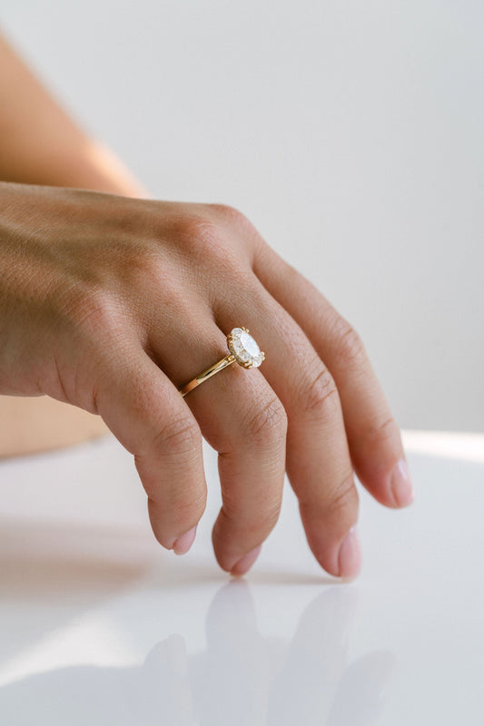 Marquise Shaped Three Stone Lab Grown Diamond Engagement Ring