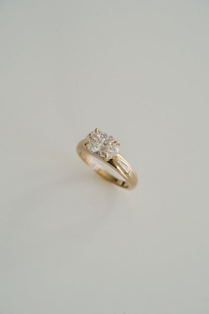 Marquise Shaped Three Stone Lab Grown Diamond Engagement Ring