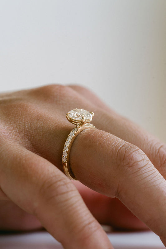 Marquise Shaped Three Stone Lab Grown Diamond Engagement Ring