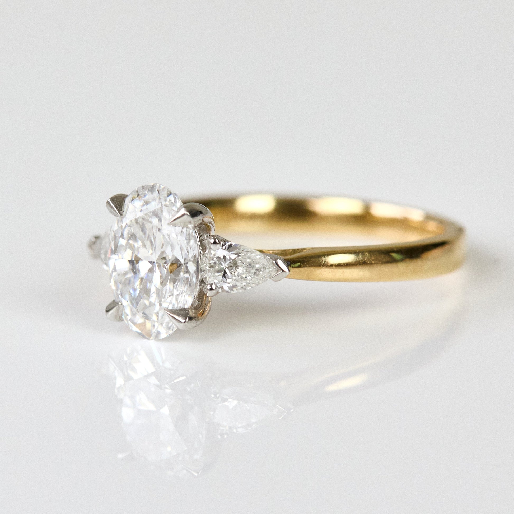 Marquise Shaped Three Stone Lab Grown Diamond Engagement Ring