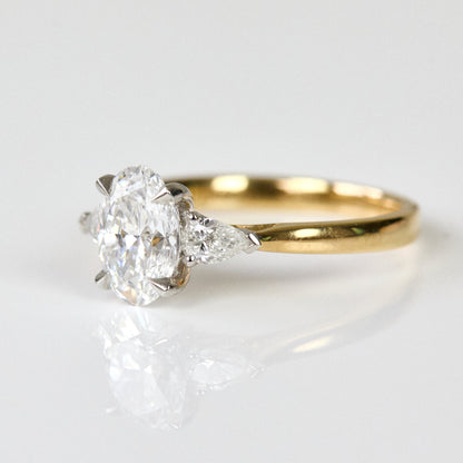 Marquise Shaped Three Stone Lab Grown Diamond Engagement Ring