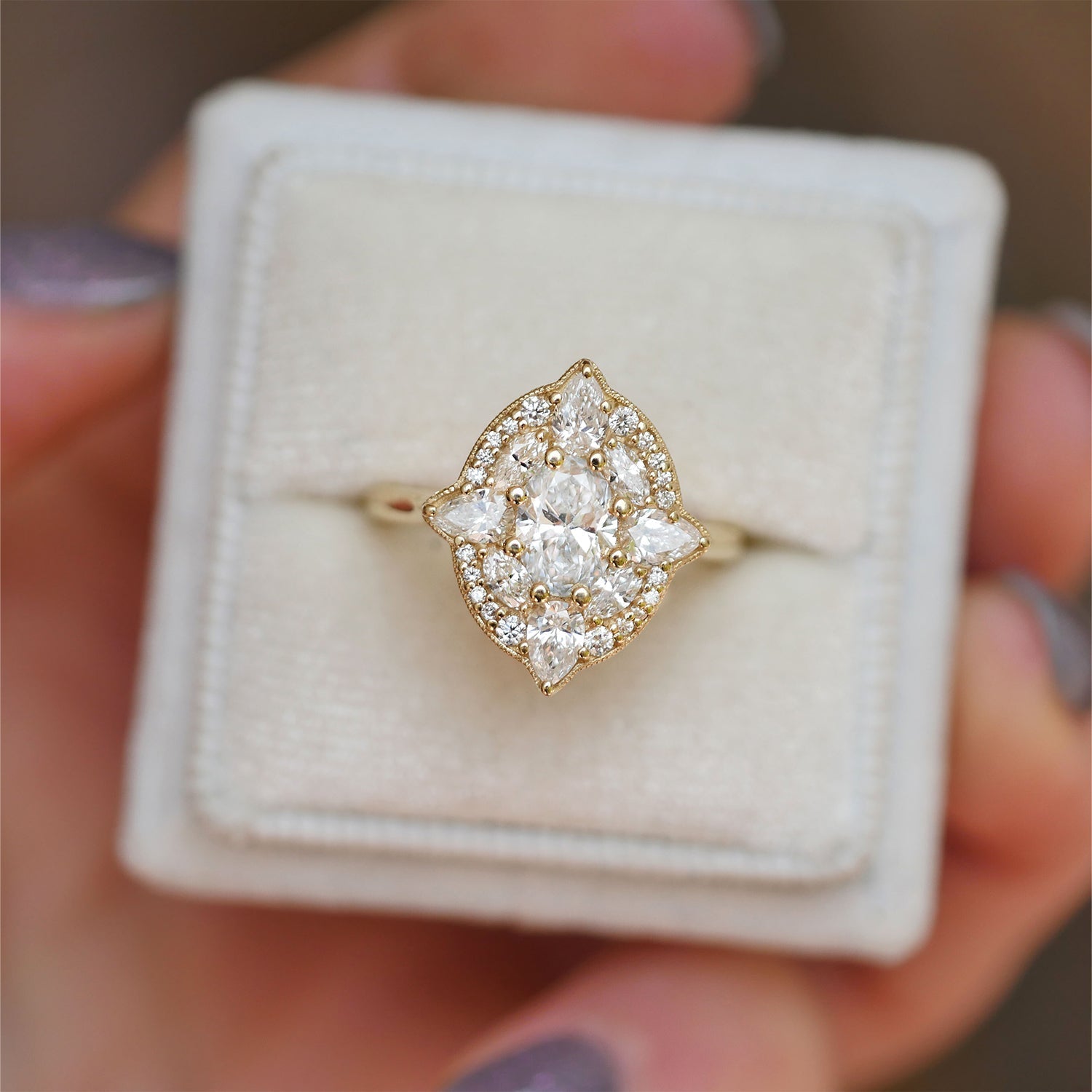 Marquise Shaped Three Stone Lab Grown Diamond Engagement Ring