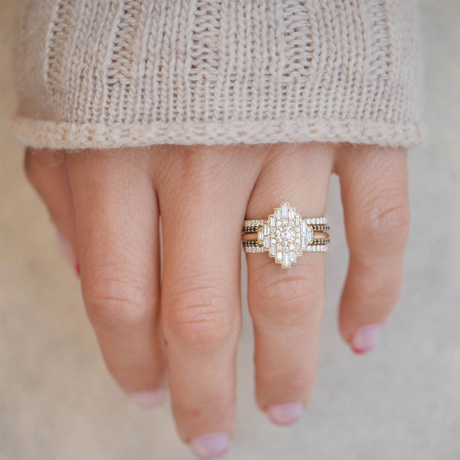 Marquise Shaped Three Stone Lab Grown Diamond Engagement Ring