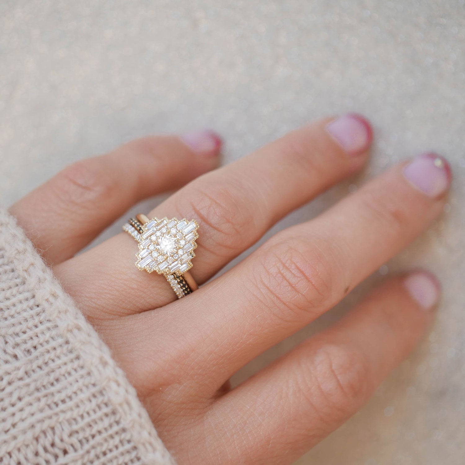 Marquise Shaped Three Stone Lab Grown Diamond Engagement Ring