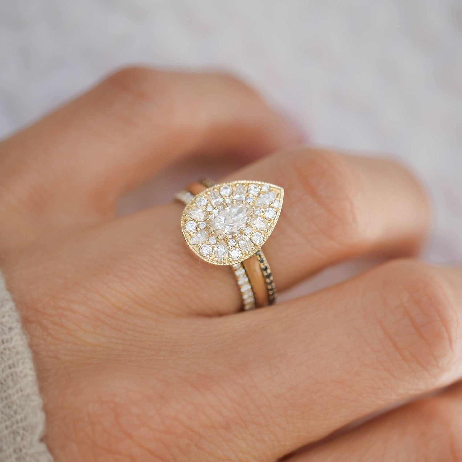 Marquise Shaped Three Stone Lab Grown Diamond Engagement Ring