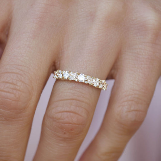 0.25 TCW Round Shaped Half Eternity Lab Grown Diamond Wedding Band