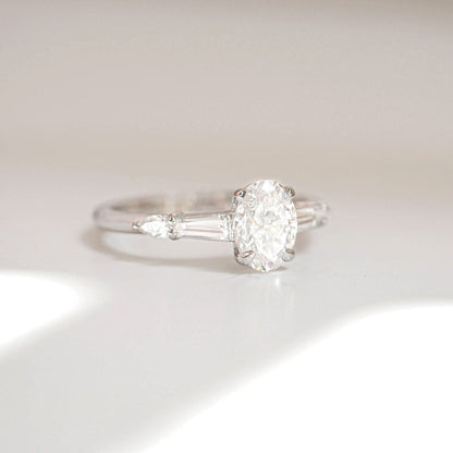 Marquise Shaped Three Stone Lab Grown Diamond Engagement Ring