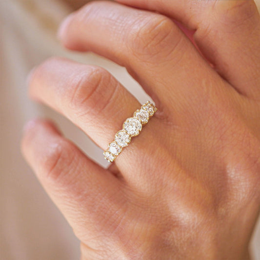 0.25 TCW Round Shaped Half Eternity Lab Grown Diamond Wedding Band