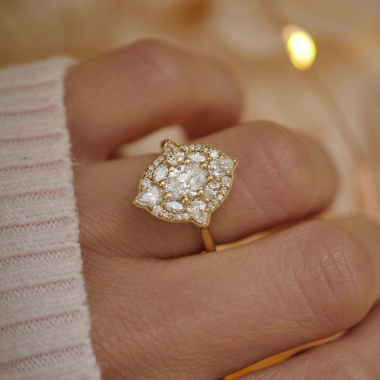 Marquise Shaped Three Stone Lab Grown Diamond Engagement Ring