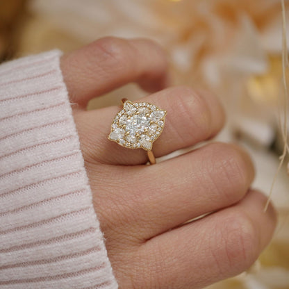 Marquise Shaped Three Stone Lab Grown Diamond Engagement Ring