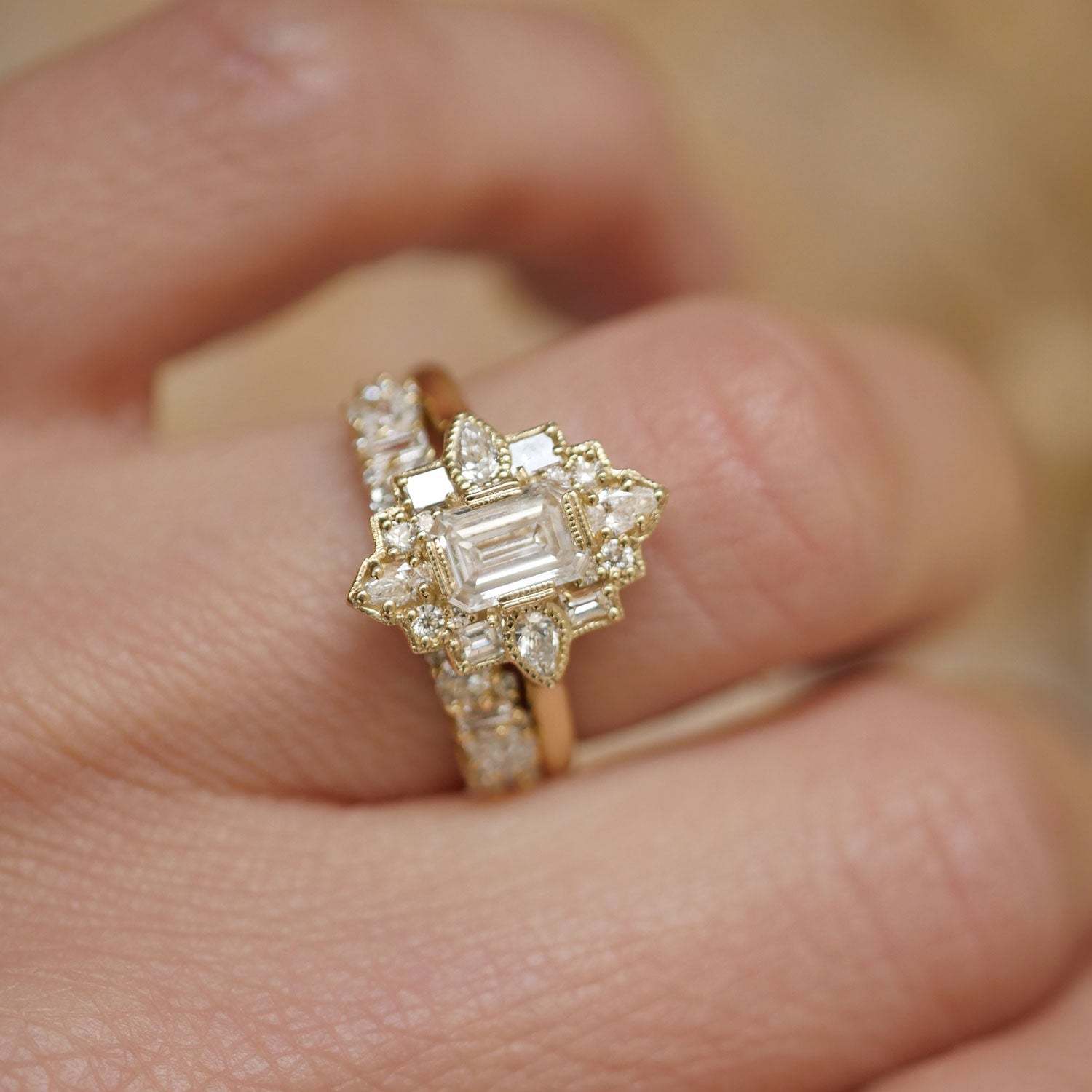 Marquise Shaped Three Stone Lab Grown Diamond Engagement Ring