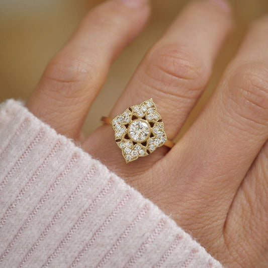 Marquise Shaped Three Stone Lab Grown Diamond Engagement Ring