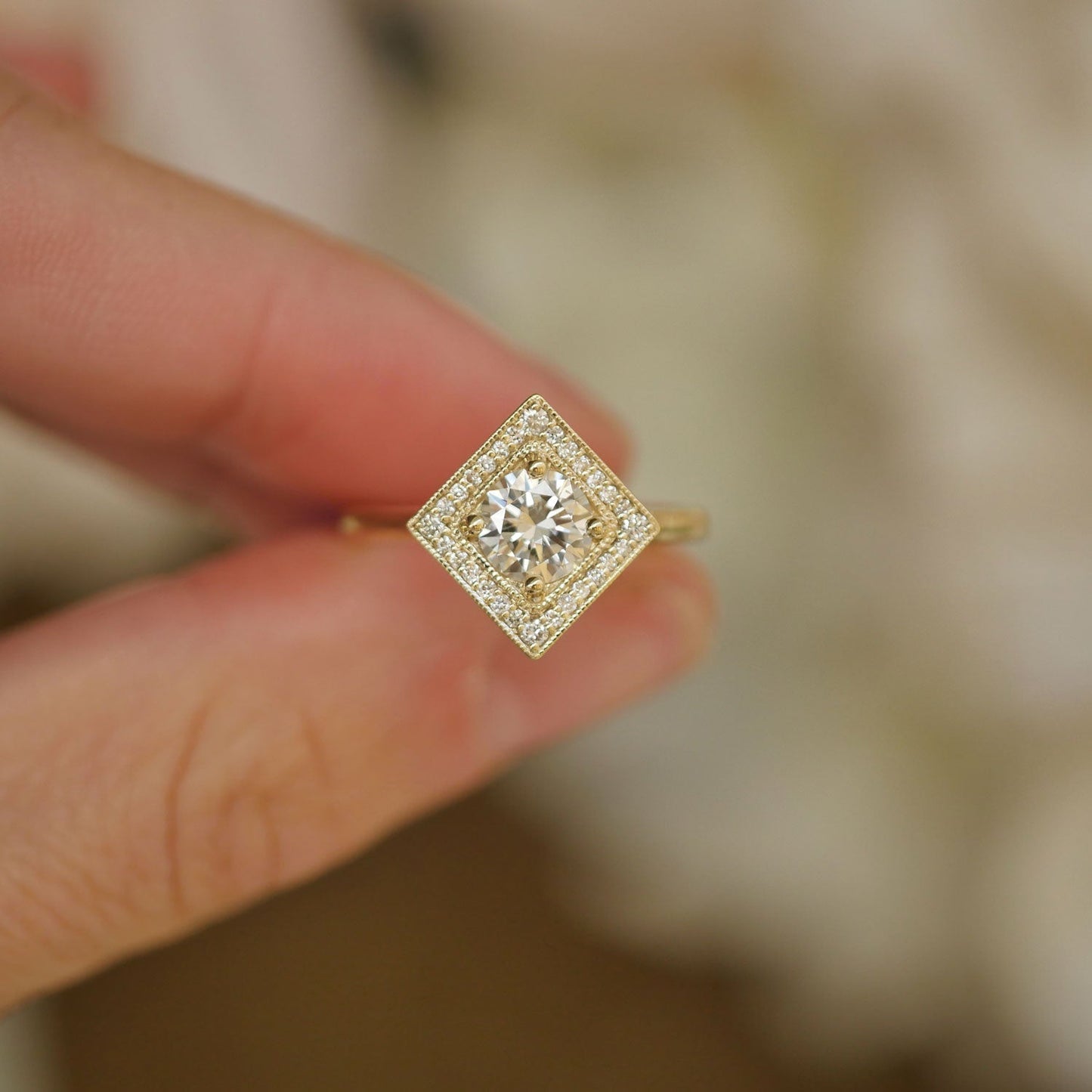 Marquise Shaped Three Stone Lab Grown Diamond Engagement Ring