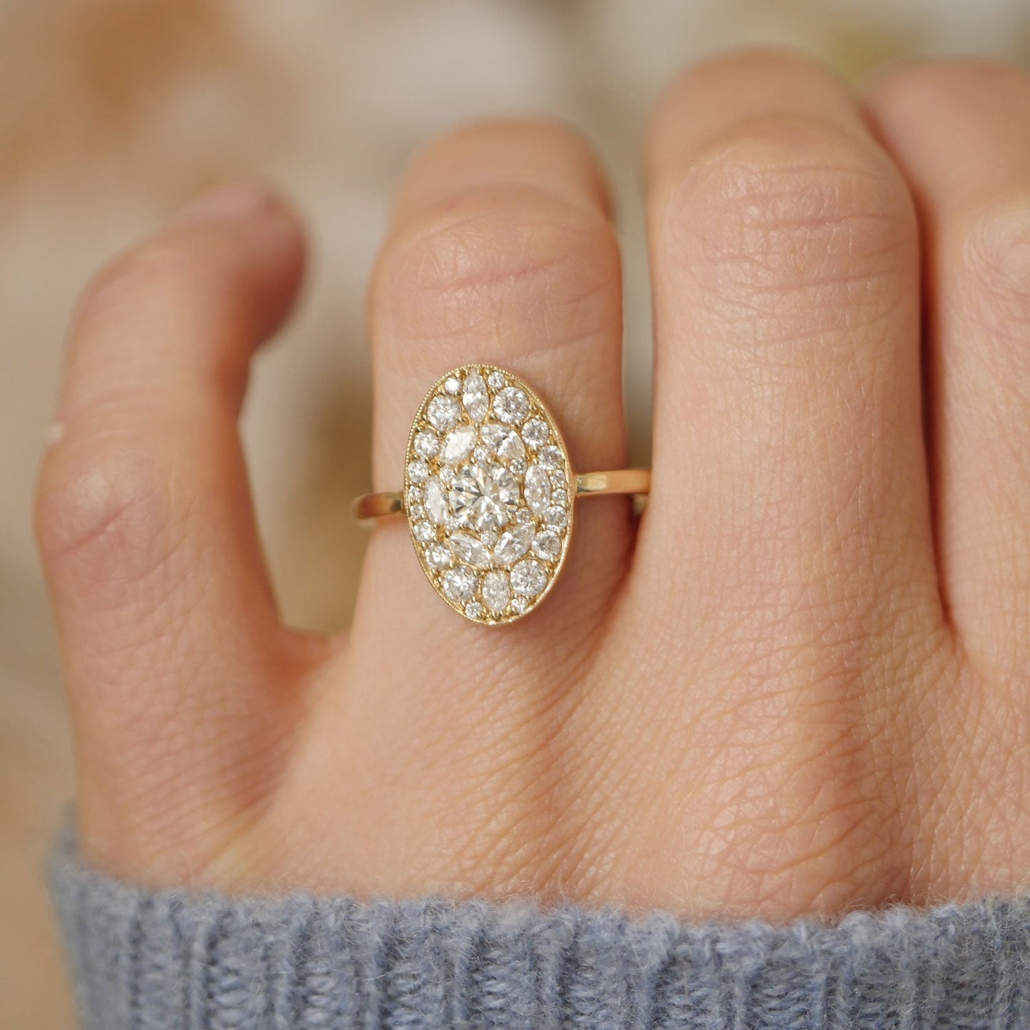 Marquise Shaped Three Stone Lab Grown Diamond Engagement Ring