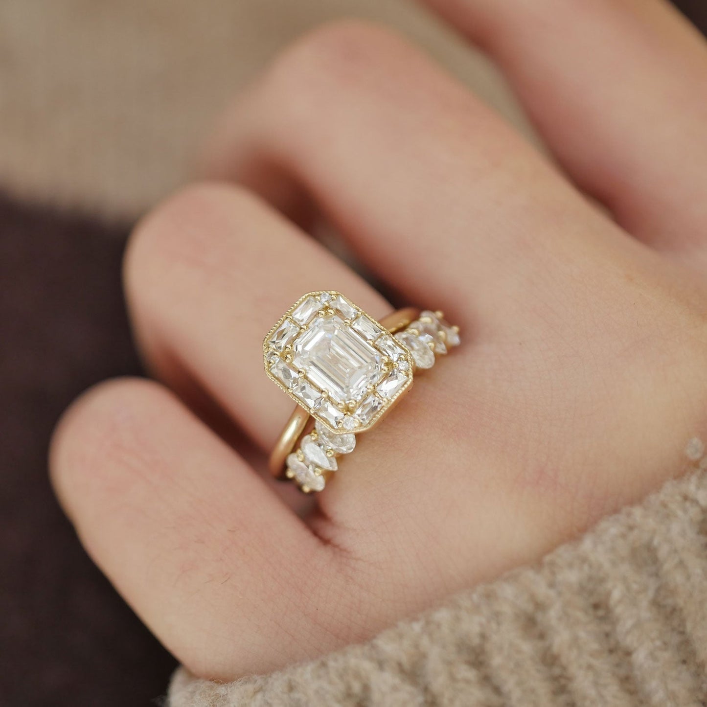 Marquise Shaped Three Stone Lab Grown Diamond Engagement Ring