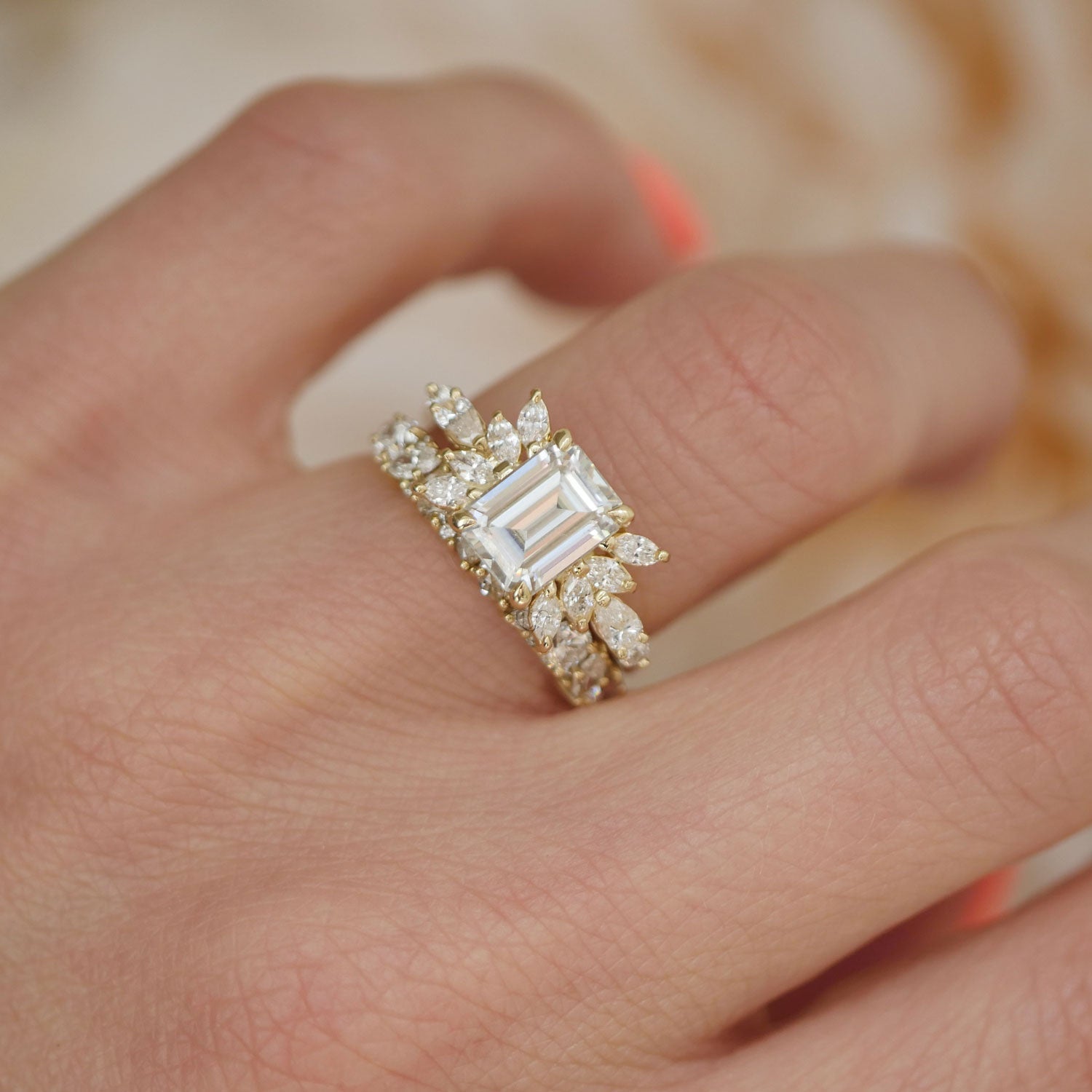 Marquise Shaped Three Stone Lab Grown Diamond Engagement Ring