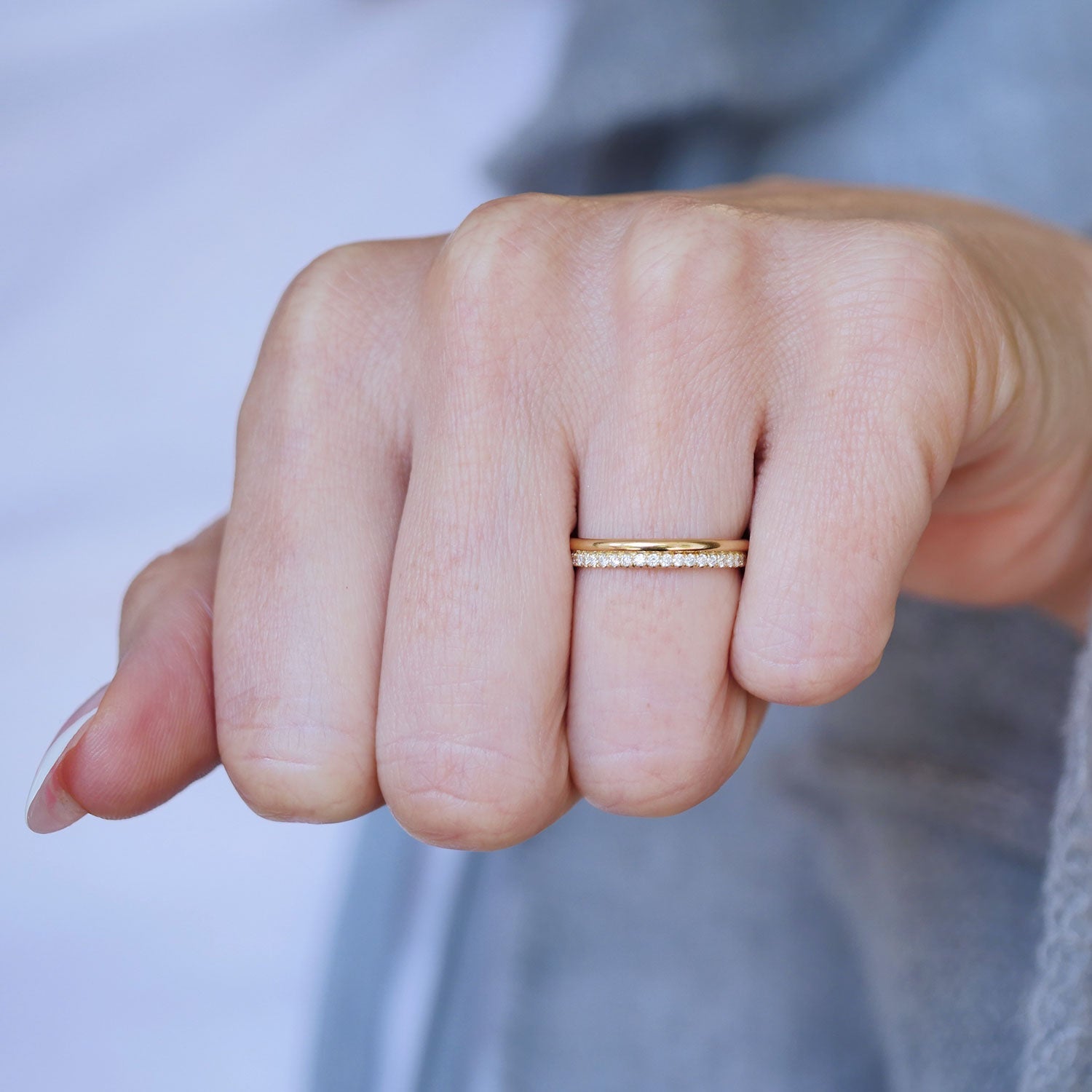 0.25 TCW Round Shaped Half Eternity Lab Grown Diamond Wedding Band