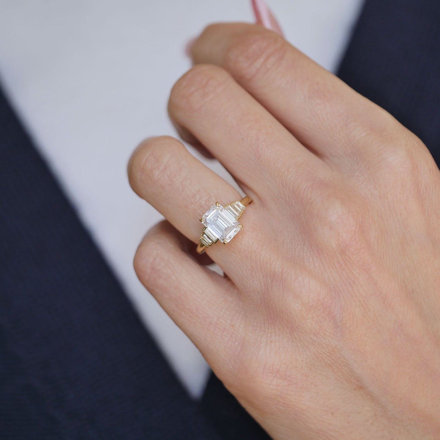 Marquise Shaped Three Stone Lab Grown Diamond Engagement Ring