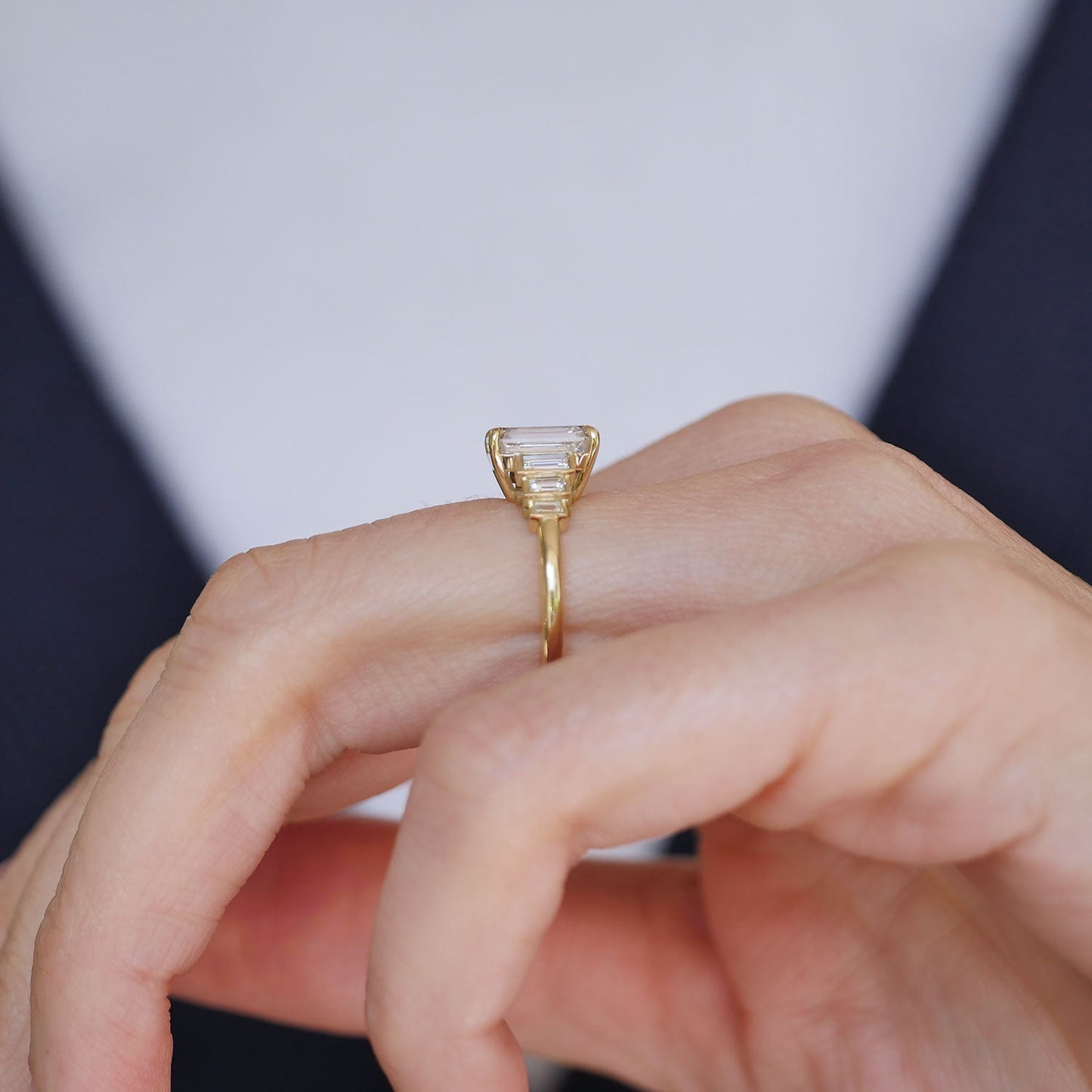 Marquise Shaped Three Stone Lab Grown Diamond Engagement Ring