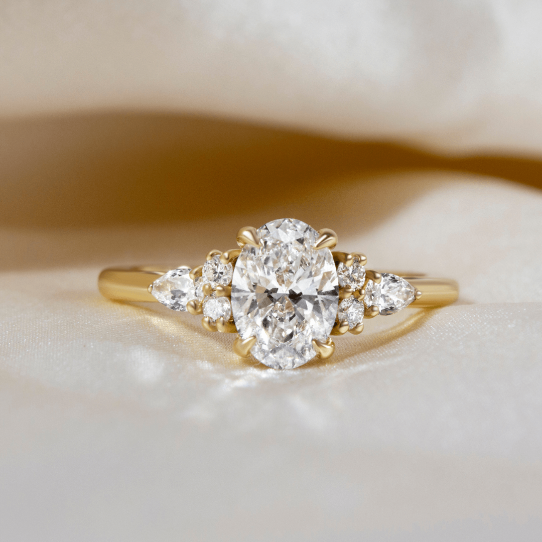 Marquise Shaped Three Stone Lab Grown Diamond Engagement Ring