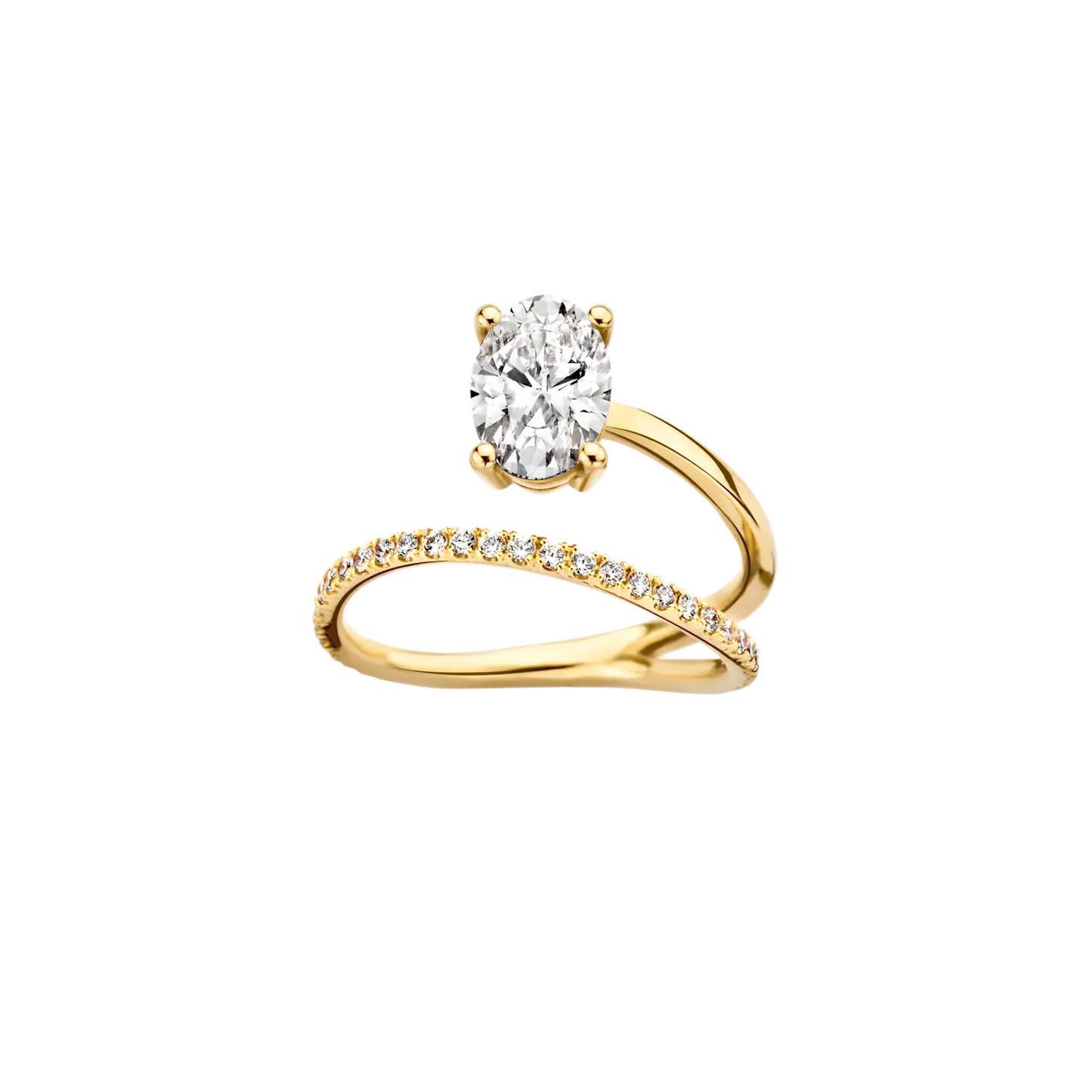 Timeless 1.2 CT Oval Cut Swirl Open End Pave Styled Moissanite Diamond Engagement Ring