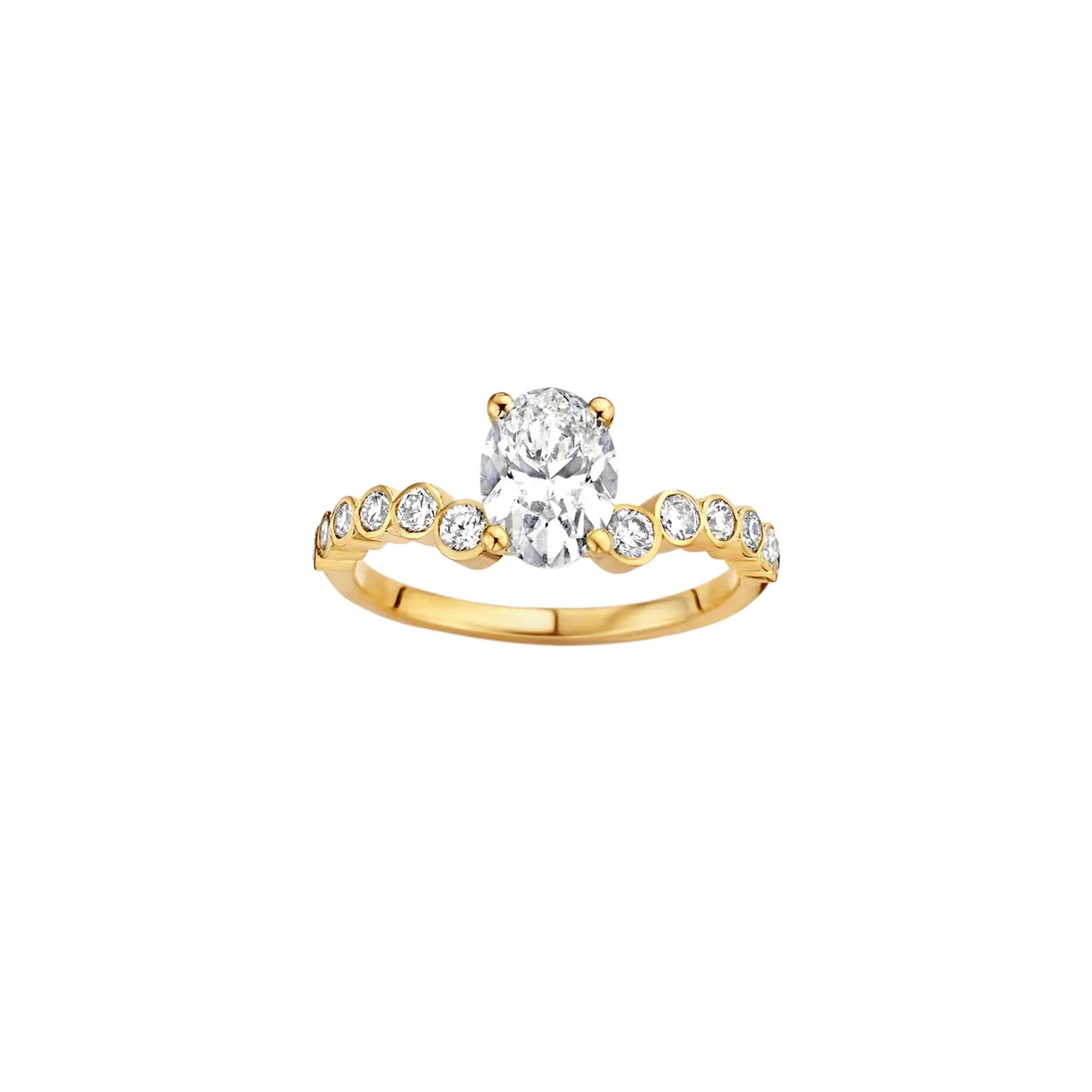 Timeless 1.5 CT Oval Cut Curved Unique Bezel Styled Moissanite Diamond Engagement Ring