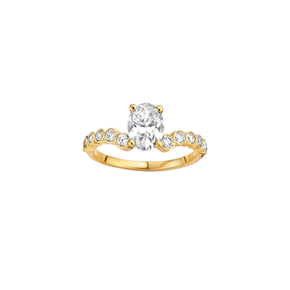 Timeless 1.5 CT Oval Cut Curved Unique Bezel Styled Moissanite Diamond Engagement Ring