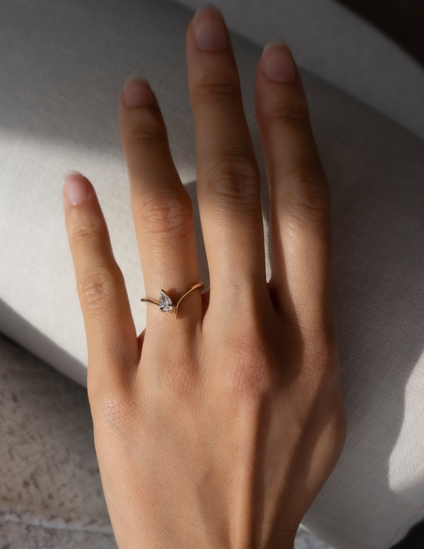 0.45 CT Pear Moissanite Engagement Ring with Swirl Solitaire Minimal Design