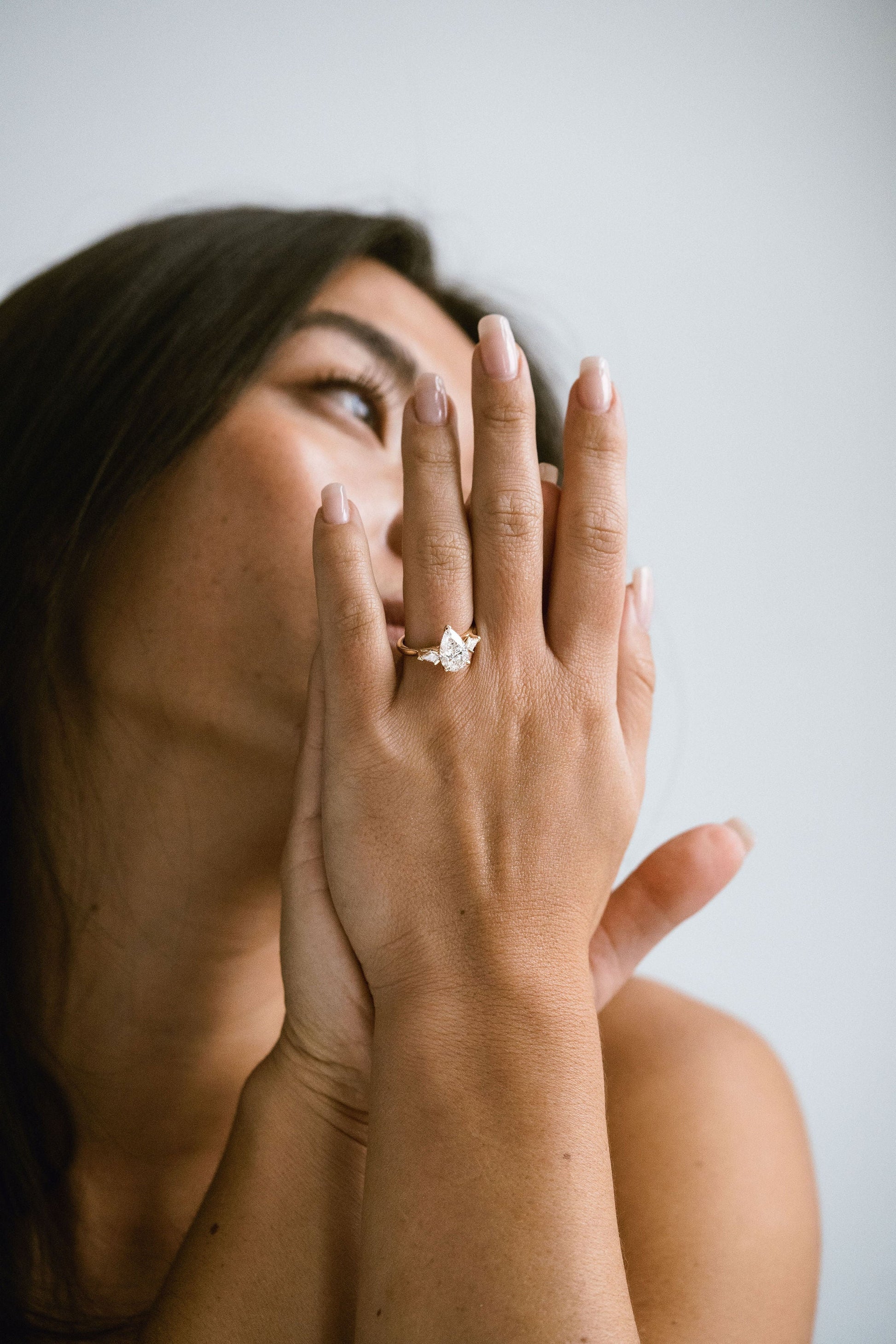 Marquise Shaped Three Stone Lab Grown Diamond Engagement Ring