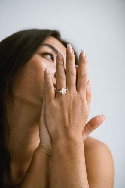 Marquise Shaped Three Stone Lab Grown Diamond Engagement Ring