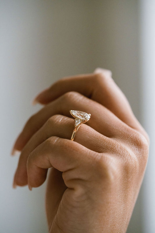 Marquise Shaped Three Stone Lab Grown Diamond Engagement Ring