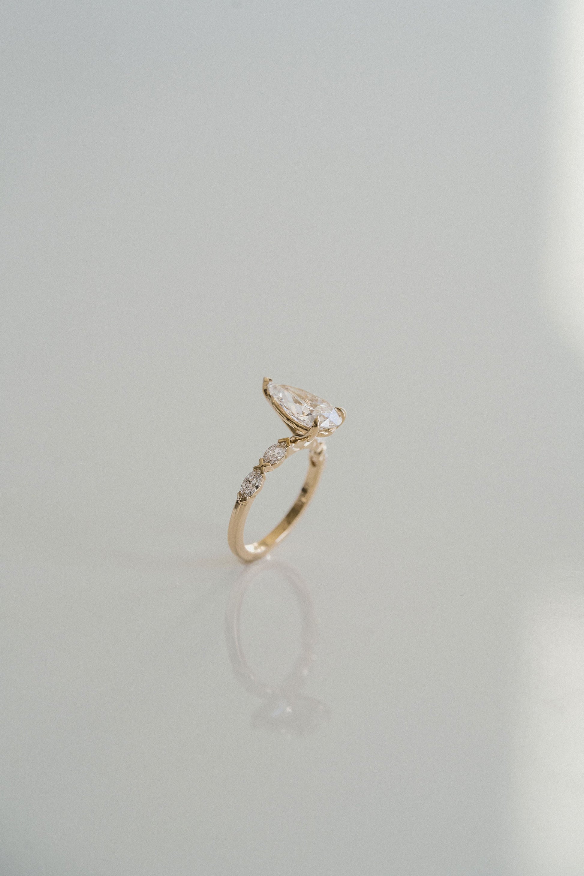 Marquise Shaped Three Stone Lab Grown Diamond Engagement Ring