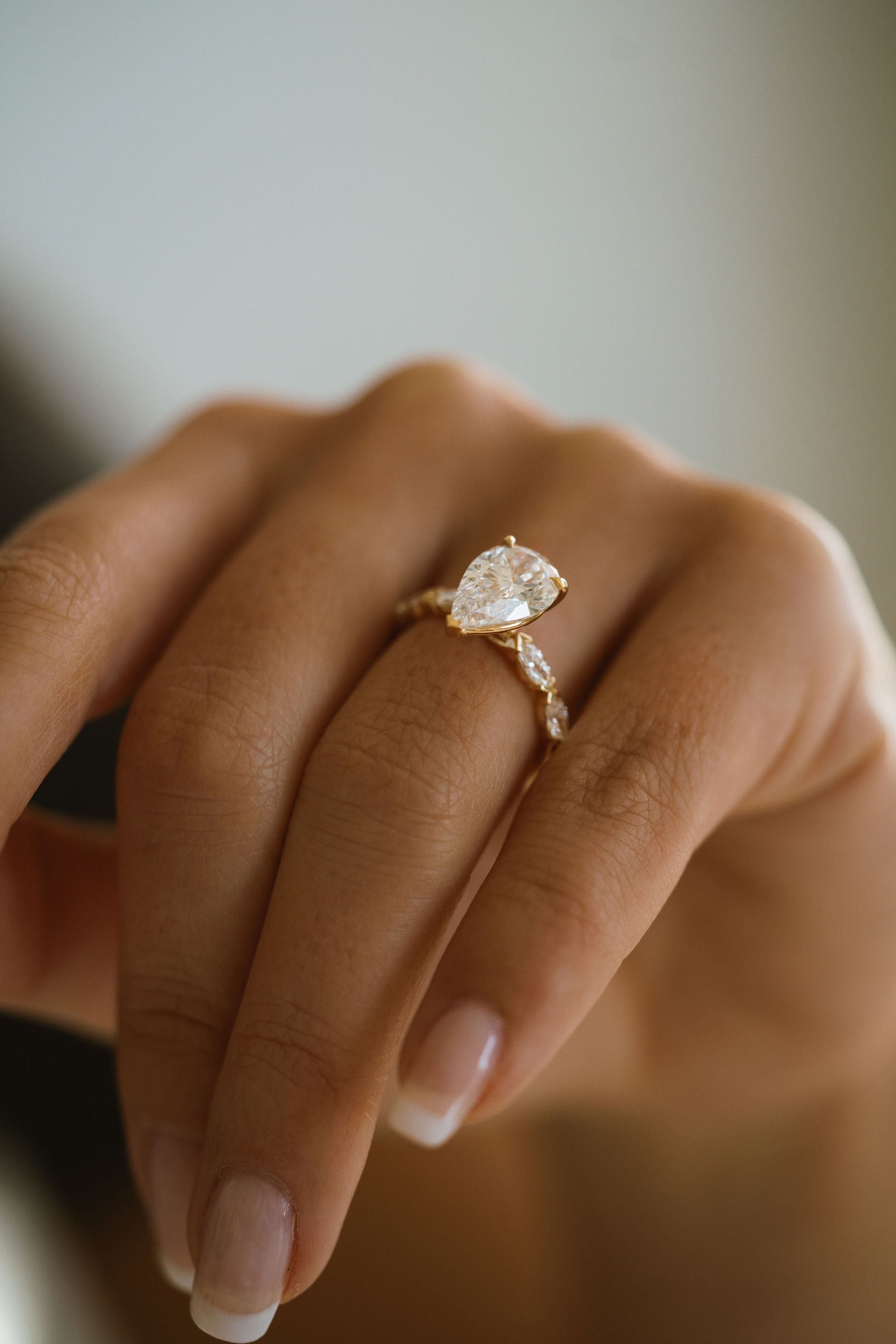 Marquise Shaped Three Stone Lab Grown Diamond Engagement Ring